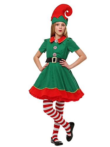 Cjydfd Weihnachtselfenkostüm für Herren und Damen, Kinder, Weihnachts-Kostüm, Party-Kostüm, kurzärmelig, Hose mit Hut, Gürtel und Socken (Mädchen, 12–18 Monate, A-Girl) von Cjydfd