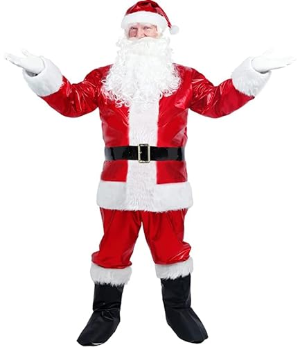 Weihnachten Weihnachtsmann Cosplay Kostüm Erwachsene Luxus Deluxe Samt Cosplay Verkleidung Cosplay Rot Outfit Sets Party Kostüm (C-Red, L) von Cjydfd