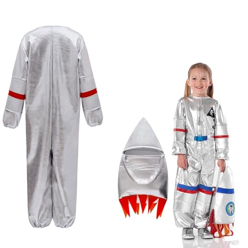 Claofoc Astronaut Kostüm Kinder Weltraum Overall mit Raketentasche Halloween Karneval Cosplay als Geschenk für Jungen und Mädchen (M) von Claofoc