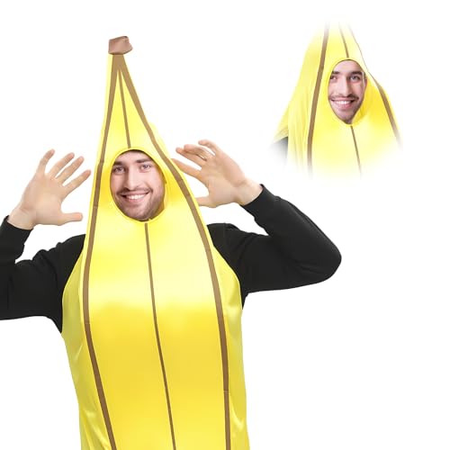 Claofoc Bananen Kostüm für Erwachsene Deluxe Outfits Set für Halloween Valentinstag Anziehparty und Rollenspiel Cosplay (Streifen) von Claofoc