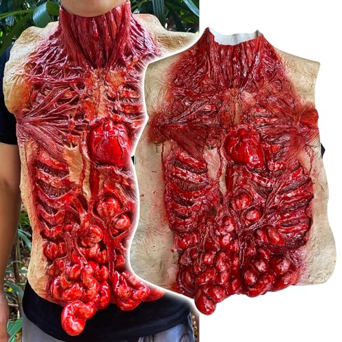 Claofoc Blutiger Darm Gruselige Torso Brust Gefälschte Leiche Halloween Requisite Organ Gefälschte Körperteile mit Horror Zombie-Maske Spukhaus Cosplay Kostüm (A) von Claofoc