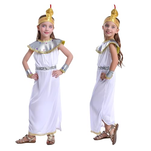 Claofoc Cleopatra Kostüm für Kinder Mädchen Kleopatra ägyptisches Kleid Göttin Cleopatra Kostüm Cosplay Faschingskostüme Kinder Mädchen (4-teiliges Set, 110) von Claofoc