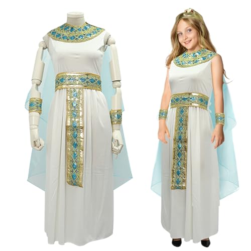 Claofoc Cleopatra Kostüm für Kinder Mädchen Kleopatra ägyptisches Kleid Göttin Cleopatra Kostüm Cosplay Faschingskostüme Kinder Mädchen (5-teiliges Set, L) von Claofoc