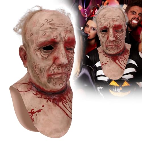 Claofoc Gruselige Zombie Maske Blutigem Schlitzhals Einäugige Maske Gruseliger Horror Realistischer Helm Verfaultem Gesicht Halloween Cosplay Requisiten von Claofoc