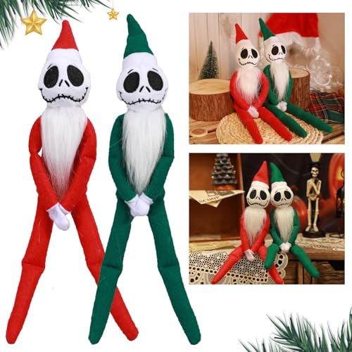 Claofoc Jack Plüschpuppe Horror Christmas Plüschtiere Santa Jack Skelett Weihnachtselfenpuppe für Weihnachts Dekoration (A) von Claofoc