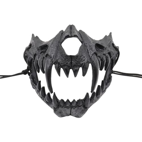 Claofoc Japanische Maske Halloween Tiger Maske Ye Dragon God Schwarze Knochen Masken Harz Totenkopf Gruselige Horror Ninja Maske Cosplay Kostüm Requisiten für Erwachsene (Schwarz) von Claofoc