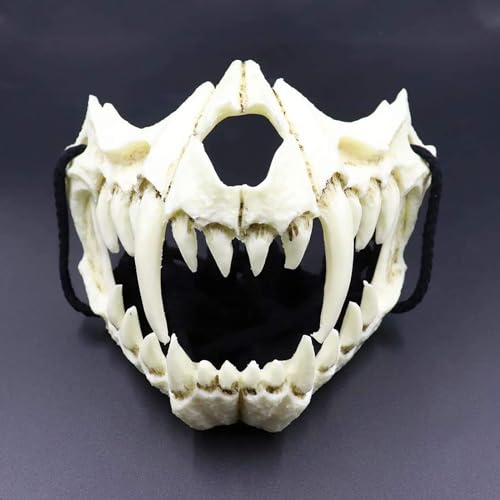 Claofoc Japanische Maske Halloween Tiger Maske Ye Dragon God Schwarze Knochen Masken Harz Totenkopf Gruselige Horror Ninja Maske Cosplay Kostüm Requisiten für Erwachsene (Weiß) von Claofoc