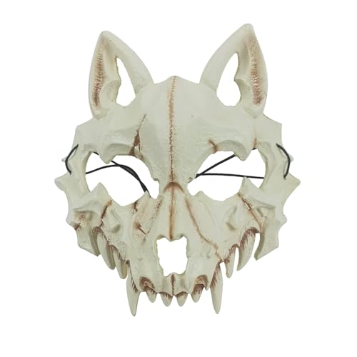 Claofoc Japanische Maske Halloween Tiger Maske Ye Dragon God Schwarze Knochen Masken Harz Totenkopf Gruselige Horror Ninja Maske Cosplay Kostüm Requisiten für Erwachsene (Wolf) von Claofoc