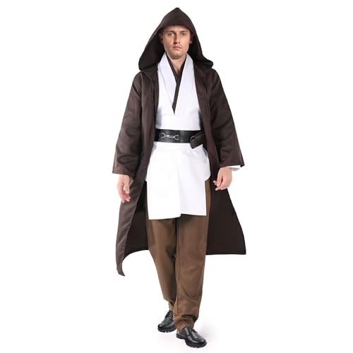 Claofoc Jedi Kostüm für Erwachsene Männer Jedi Robe Kapuzenrobe Umhang Tunika Cosplay Kostüm Uniform Outfits komplettes Set Halloween Ritter Kostüm (Jedi Kostüm, 4XL) von Claofoc