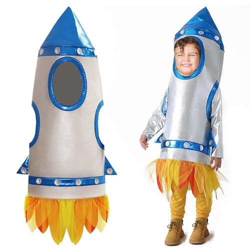 Claofoc Rakete Kostüm Kinder Cosplay 3D Rakete Kostüm Jungen Raumschiff Kostüm Kinder Astronauten kostüm Karneval Party Kinder Faschingskostüme (XL) von Claofoc