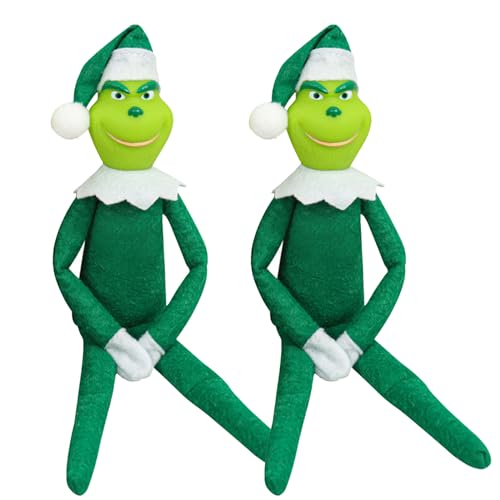 Claofoc Grinch Kuscheltier Christmas Elf Plüschtier Grinch Figur Weihnachtself Puppe Zweiteiliges Set Grinch Plüschtier auf dem Tisch Schreibtisch Regal von Claofoc