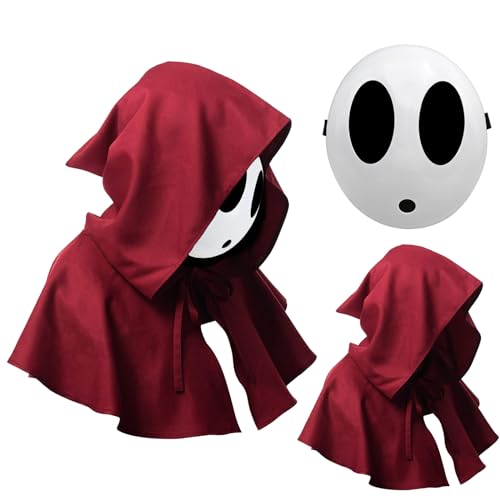 Claofoc Shy Guy Maske Halloween Anime Masken Kostüm Lustige Shy Guy Maske für Herren Weiße Voll Face Maske Cosplay Requisiten (Junge B) von Claofoc