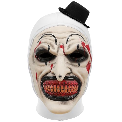 Claofoc Terrifier Maske Gruselige Killer Art The Clown Kostüm Halloween Maske Cosplay Kostüm Horror Blutig Zubehörteil für Erwachsene (01) von Claofoc