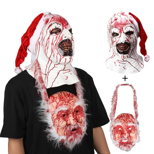 Claofoc Terrifier Maske Gruselige Killer Art The Clown Kostüm Halloween Maske Cosplay Kostüm Horror Blutig Zubehörteil für Erwachsene (2er-Packung) von Claofoc