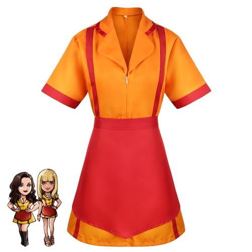 Claofoc Two Broke Girls Kostüm Caroline und Max Kostüm für Erwachsene Damen Diner Uniform mit Schürze Maid Dress Karneval Halloween Cosplay Costume Outfit (L) von Claofoc