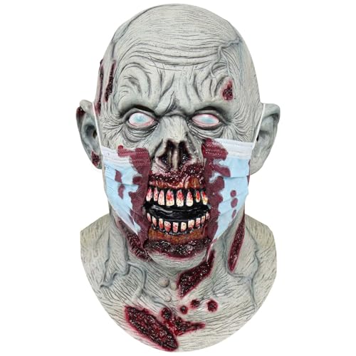 Claofoc Zombie Maske Gruselige Blutige Gesichtsmaske mit weißen Augen Halloween Gruseliger Horror Walking Dead Monster Teufel Dämon Zombie Kopfbedeckung Cosplay Masken für Erwachsene von Claofoc