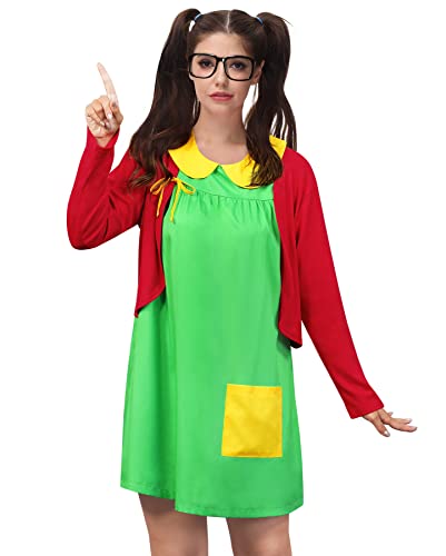 Clarisbelle Damen Halloween La Chlindirna Cosplay Kostüm Peter Pan Kragen Grünes Kleid mit roter Strickjacke Outfits 2XL von Clarisbelle