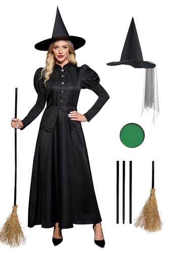 Clarisbelle Elpheba-Kostüm für Damen, Halloween, Zauberin, Gothic, Cosplay, Hexe, Wicked, lockere Passform, cooles Zauberin, böses Outfit, Schwarz, Größe XS Clarisbelle Elpheba-Kostüm für Damen, Halloween, Zauberin, Gothic, Cosplay, Hexe, Wicked, lockere Passform, cooles Zauberin, böses Outfit, Schwarz, Größe XS von Clarisbelle
