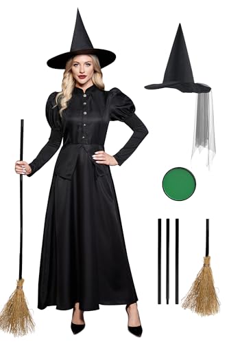 Clarisbelle Elpheba-Kostüm für Damen, Halloween, Zauberin, Gothic, Cosplay, Hexe, Wicked, lockere Passform, cooles Zauberin, böses Outfit, schwarz, Größe S Clarisbelle Elpheba-Kostüm für Damen, Halloween, Zauberin, Gothic, Cosplay, Hexe, Wicked, lockere Passform, cooles Zauberin, böses Outfit, schwarz, Größe S von Clarisbelle