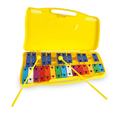 5 x Classic Cantabile GSG-25 Sopran Glockenspiel - Kinder Xylophon mit 25 Tönen - Inklusive praktischem Tragekoffer und Schlägeln - Gelb von Classic Cantabile