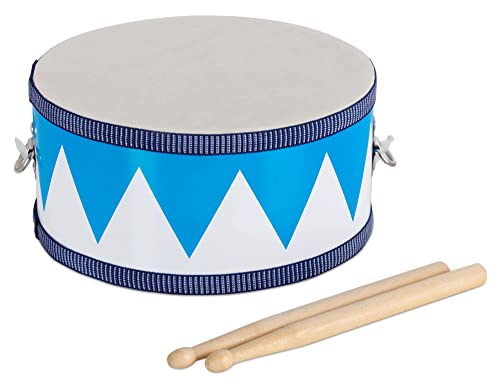 Classic Cantabile Kindertrommel aus Holz - Musikinstrument zum Trommeln und Umhängen - Trommel für Kinder Inklusive Trommelstöcke - Ideal für Kinder ab 3 Jahre - Weiß-Blau von Classic Cantabile