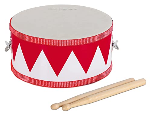 Classic Cantabile Kindertrommel aus Holz - Musikinstrument zum Trommeln und Umhängen - Trommel für Kinder Inklusive Trommelstöcke - Ideal für Kinder ab 3 Jahre - Weiß-Rot von Classic Cantabile