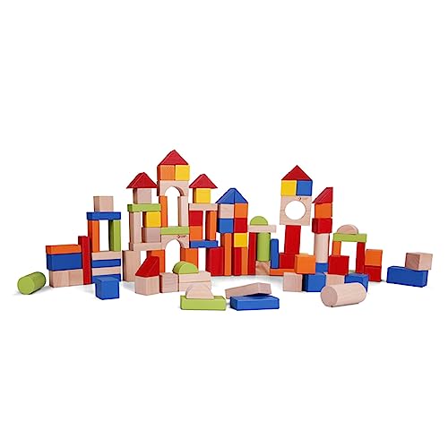 Classic World Holzbausteine Set, langlebig, Balancieren, Sortieren, Stapeln, Entwicklungs- und Bildungs-, Wahrnehmungs- und Sensorikspielzeug, 100-teiliges Set, 1 Jahr + von Classic World