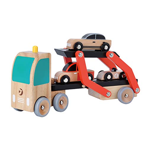 Classic World Autotransporter mit 3 Fahrzeugen aus Holz für Kinder ab 18 Monaten von Classic World