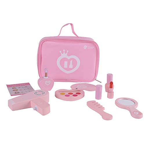 Classic World 12-teiliges Mini-Make-up-Set aus Holz, inklusive Lidschatten, Lippenstift, Parfüm, Nagellack, Kamm, Spiegel, Haartrockner und Schminkkoffer, Rosa von Classic World