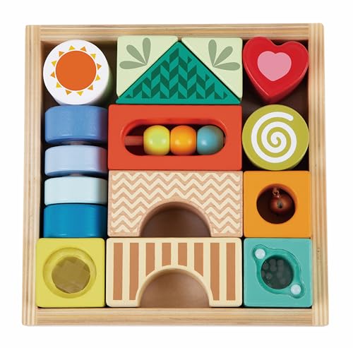 Classic World Entdecker Bausteine für Kinder ab 18 Monate | Klangbausteine ab 1 Jahr | Holzbausteine ab 1 Jahr | Bauklötze mit 14 Teilen | Sinnvolle Geschenke | Montessori Spielzeug ab 1 Jahr von Classic World