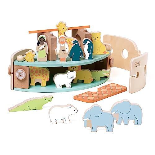 Classic World Holzschiff Arche Noah | Taufgeschenk | Montessori Spielzeug 2 Jahre | Holzspielzeug Bibel | Taufgeschenke für Jungen Mädchen | Außergewöhnliches Taufgeschenk von Classic World