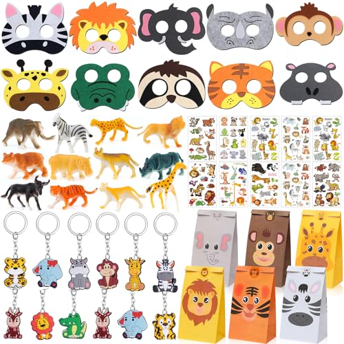 Dschungel Safari Mitgebsel Kindergeburtstag Dschungel Tiermaske Mini Tiere Figuren Schlüsselanhänger Temporäre Tattoo Geschenktüten Give Away Safari Give Aways Kindergeburtstag Kinder Jungen Mädchen von Cleboen