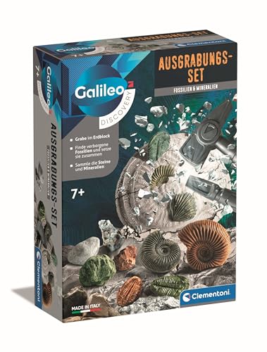 Galileo Discovery Ausgrabungs-Set Fossilien & Mineralien - Kinder Froscher Set - Ausgraben von Fossilien für kleine Kinder ab 7 Jahren von Clementoni 59381 von Clementoni