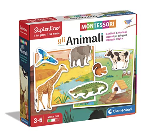 Clementoni 16360 Sapientino Tiere – Montessori 3 Jahre mit geformten Karten, Lernspielzeug zum Kennenlernen, Sprachentwicklung, Made in Italy, Mehrfarbig, One Size von Clementoni