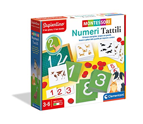 Clementoni 16361 Sapientino Taktile Montessori Spiel 3 Jahre – Lernspiel zum Erlernen Zählen, Sprachentwicklung, hergestellt in Italien, Mehrfarbig, One Size von Clementoni