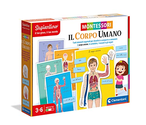 Clementoni 16373 Sapientino Montessori-Spiel 3 Jahre, Lernspiel für den menschlichen Körper, Anatomie und Sprachentwicklung – Made in Italy, Singles, Mehrfarbig, 7 x 5 cm von Clementoni