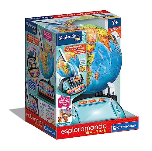 Clementoni - 16446 - Sapientino Più - Echtzeit-Explorer - Interaktiver Sprechender Globus, Globus Kinder, Lernspiel 6 Jahre, elektronisch sprechend, Bluetooth-Stift, Dedizierte App, Mit Batterien von Clementoni