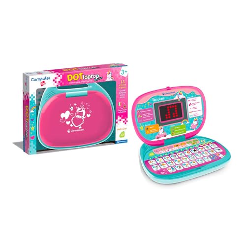 Clementoni - 16455 - Computer Kid DOT Unicorn - Elektronisches Lernspiel, Kindercomputer, Laptop Kinder 3 Jahre, Technologie für Kinder, tragbar, Batterien im Lieferumfang enthalten von Clementoni