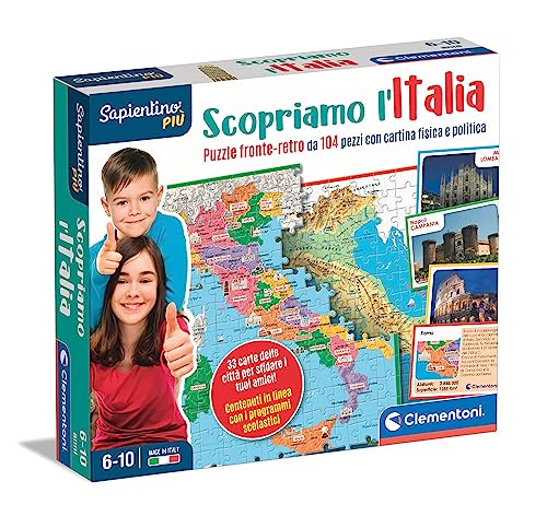 Clementoni 16594 Sapientino Più – Entdecken L'Italia Smart – Puzzle Karte Physik und Politik Italien – Lernspiel 6 Jahre, Geographie-Spiel für Kinder, Made in Italy, Italienisch von Clementoni