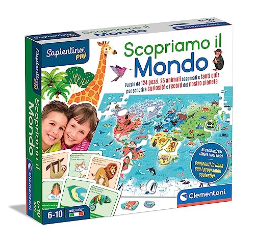 Clementoni 16597 Animali Sapientino Più – Wir entdecken Lernspiel 6 Jahre über Geographie, Geographisches Welt, Weltkarte, Planet Erde, Puzzle, Kinder, Made in Italy, Italienisch von Clementoni