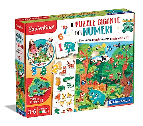 Clementoni 16652 Animals Sapientino-Das Riesige Puzzle 3 Jahre Lernspiel zum Lernen, Kinderpuzzle, Zahlen und geformte Tiere, Zahlenspiel, Made in Italy, Italienisch von Clementoni