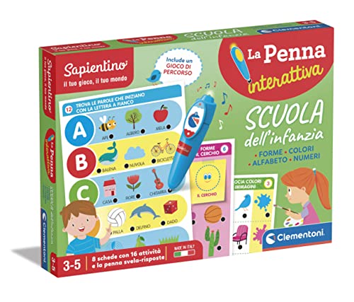 Clementoni 16748 Sapientino – Schule der Kindheit – Formen, Farben, Alphabet und Zahlen – Quiz, Aktivitätskarten und sprechender interaktiver Stift, Lernspiel 3 Jahre – Made in Italy, Italienisch von Clementoni