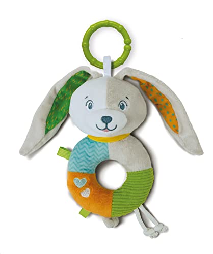 Clementoni - 17787 - Lovely Bunny Soft Rattle - Babyrassel, weiches Plüsch, Babyspiel, Rassel Kinderwagen Ring, stärkt die motorischen und sensorischen Fähigkeiten, 100% maschinenwaschbar von Clementoni