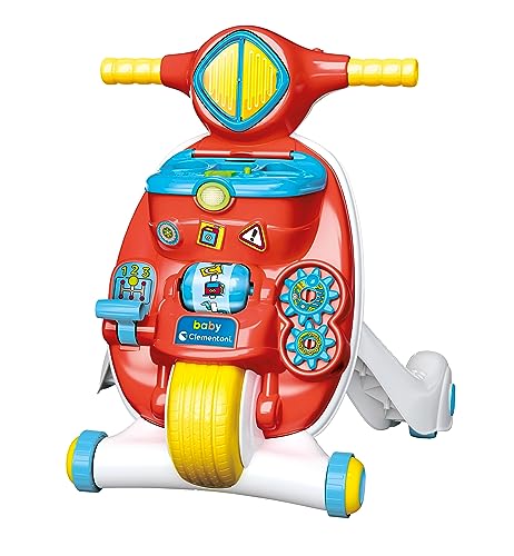 Clementoni - 17853 - Valentino Scooterino erste Schritte 2 in 1 - Schiebe-Spiel, zum Lernen des Gehens, Elektronisches Lernzentrum für Kinder, 9 Monate, motorische Entwicklung, Made in Italy von Clementoni