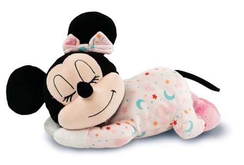 Clementoni Disney Baby Minnie Plüschfigur - Schlafende Baby Minnie mit Licht und Sound, Super-weiches Plüschtier, Beruhigendes Nachtlicht für Babys, Ab 0 Monaten von Clementoni