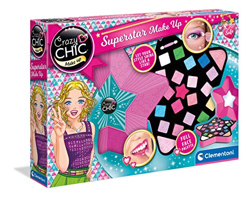 Clementoni 18604 Crazy Chic – Superstar Make-Up, farbenfrohes Make Up Set, Kosmetiktasche mit Lipgloss, Lidschatten & Foundation, inkl. Schminkspiegel, für Kinder ab 6 Jahren von Clementoni