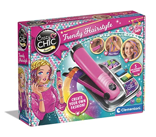 Clementoni Crazy Chic Farb-Hairstyler - Auswaschbare Haarkreide für Kinder ab 6 Jahren - Inkl. Haar-Perlen & Farbpatronen für bunte Strähnchen 18750, Multilingual von Clementoni