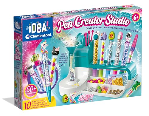 Idea Clementoni Mein Stift-Atelier mit über 50 Accessoires - Kreativspielzeug, Stift Bastelset, Personalisierter Stift, Geschenk-Set für Kinder ab 6 Jahren, 18779, Bunt von Clementoni