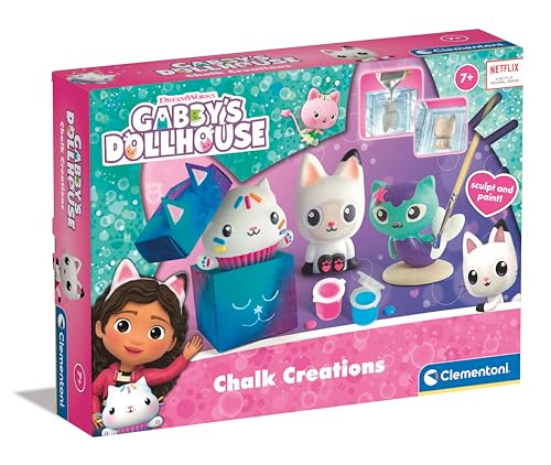 Clementoni 18798 Puppenhaus Gabby'S Dollhouse Chalk Creations Spiel zum Erstellen von Gipskulpturen, kreative Aktivitäten, Malerei, Labor für Mädchen, 6 Jahre, Made in Italy, Mehrfarbig, Piccolo von Clementoni