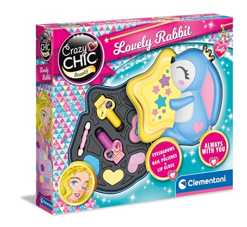 Clementoni 18810 Crazy Chic – Lovely Make Up: Kaninchen, sicher und hypoallergen, Kosmetik-Set für Mädchen, 6 Jahre, Nagellack und Lidschatten, leicht mit Wasser abwaschbar, Mehrfarbig von Clementoni